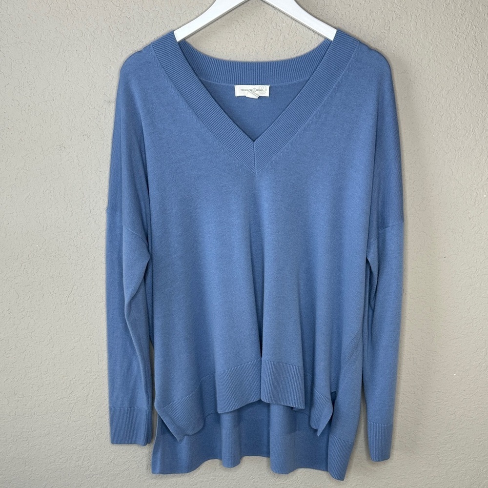 Treasure and Bond Slouchy V Neck Dropped Shoulder High Low Hem Sweater Size XL